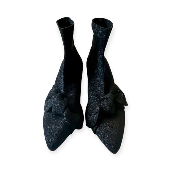 Loeffler Randall Kassidy Stretch Bow Booties,‎ Black/Metallic Knit, 8.5B, New - Picture 6 of 14